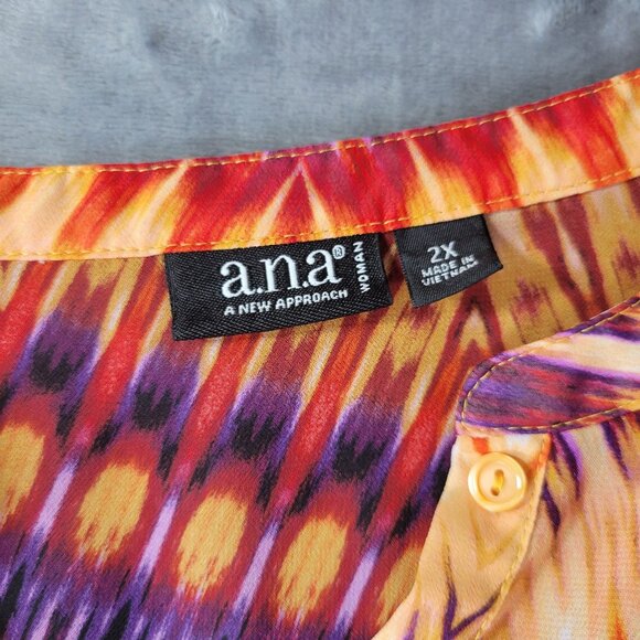 A.N.A A New Approach Women Blouse 2X Multicolor Geometric Print Long Sleeve Boho - Picture 2 of 10